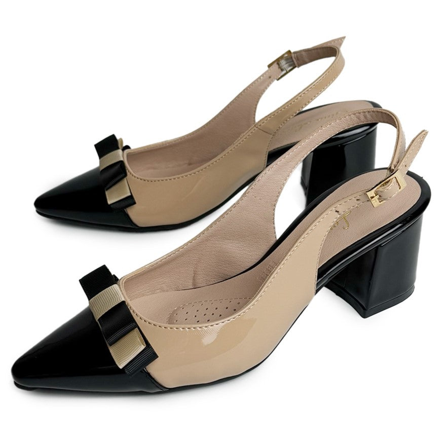 Zapatilla tacón bajo - 4738 Nude / Negro