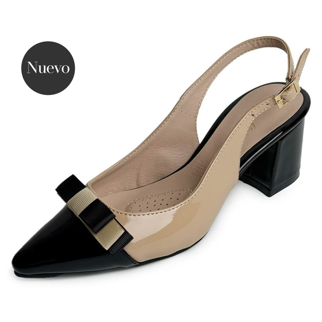 Zapatilla tacón bajo - 4738 Nude / Negro